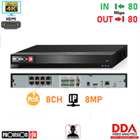 NVR 8CH POE 200fps H265 80Mbps 8MP HDMI 4k DDAPRO        b04