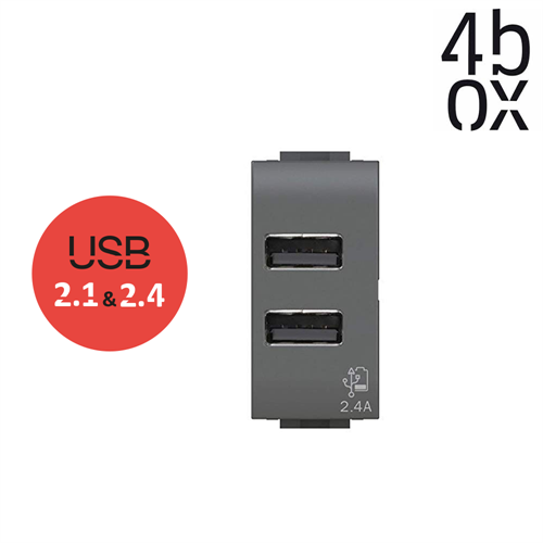 PRESA USB 2.4 per BTICINO LIVINGLIGHT ANTRACITE 4BOX