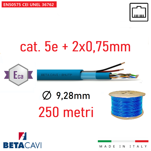 BNUU5E07-E  CAVO UTP Cat5e + 2x0,75 LSZH BLU 250m        ECA
