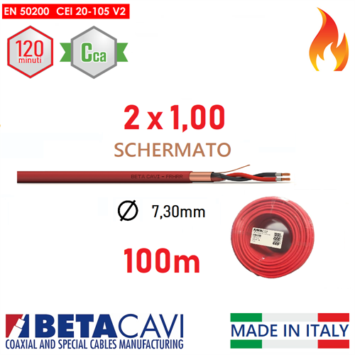 Cavo FIRE PH120 EN50200 2x1,00 100mt  SCHERMATO          Cca