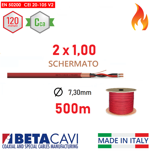 Cavo FIRE PH120 EN50200 2x1,00  500mt  SCHERMATO         Cca