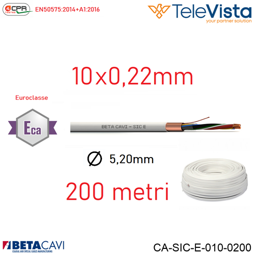 SICE10 Cavo allarme Eca 10x0,22+T+S PVC bianco 200 mt