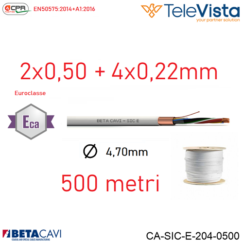 SICE24 Cavo allarme Eca 2x0,50+4x0,22+T+S PVC bianco 500 mt