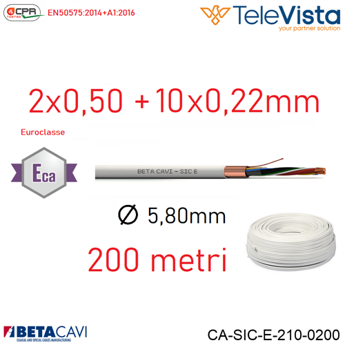 SICE210 Cavo allarme Eca 2x0,50+10x0,22+T+S PVC bianco 200 m