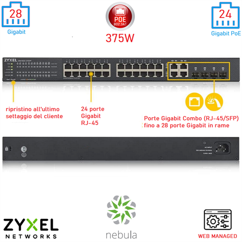 Switch managed, 24 porte Gigabit - SFP + PoE -EU0101F