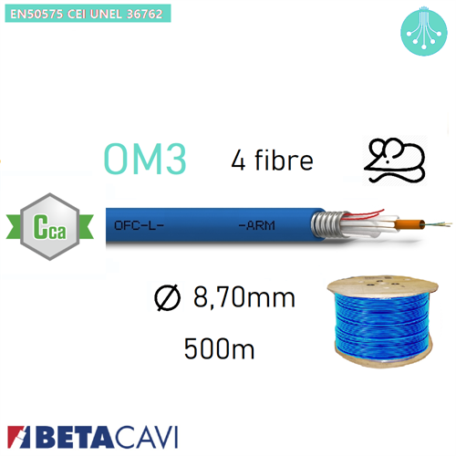 Fibra Ottica MultiModale OM3 4 fibre Armato Cca WR 500m