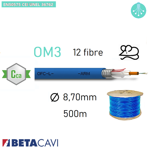 Fibra Ottica MultiModale OM3 12 fibre Armato Cca WR 500m