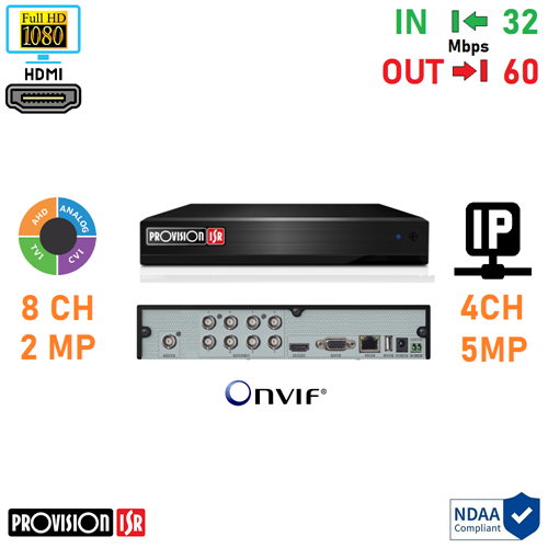 SH-8100A5N-5L(MM) HVR 8CH AHD 2MP+4CH IP 5MP - HDMI