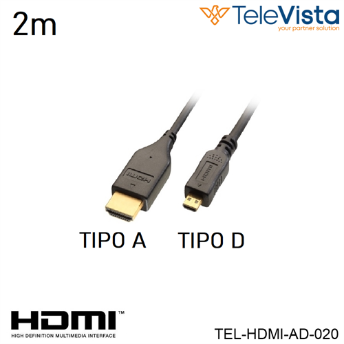Cavo 2,0m connettore HDMI  M TIPO A - M TIPO D