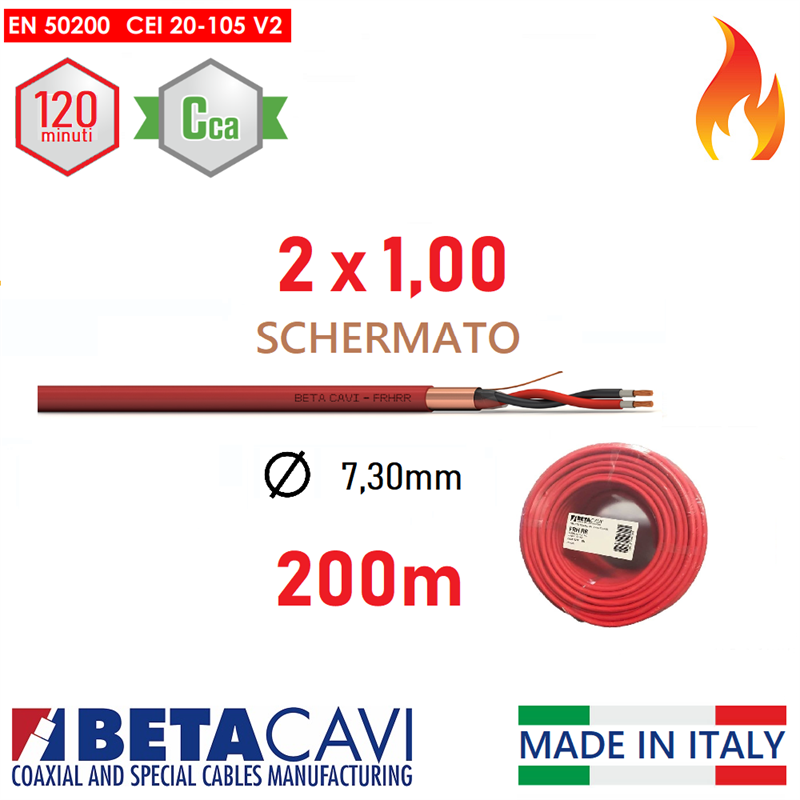 Cavo FIRE PH120 EN50200 2x1,00 200mt  SCHERMATO          Cca