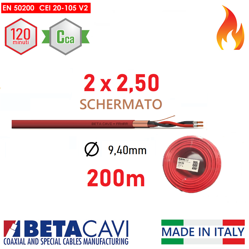Cavo FIRE PH120 EN50200 2x2,50  200mt  SCHERMATO         Cca