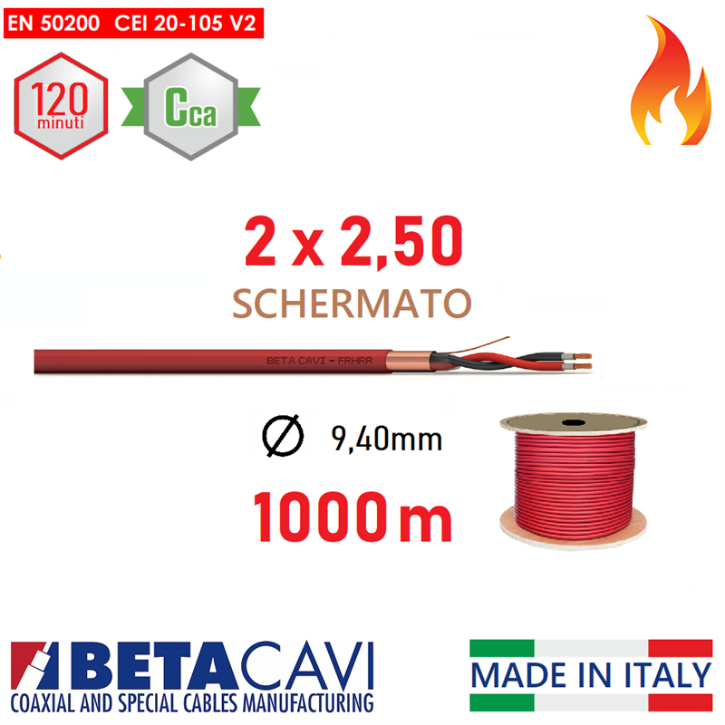 Cavo FIRE PH120 EN50200 2x2,50 1000mt  SCHERMATO         Cca