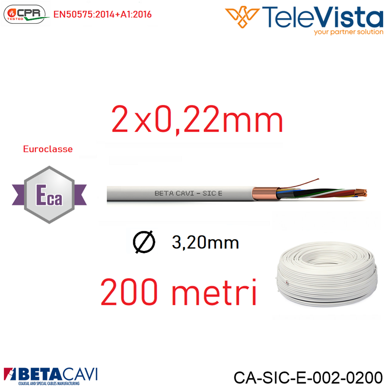 SICE2 Cavo allarme Eca 2x0,22+T+S PVC bianco 200 mt