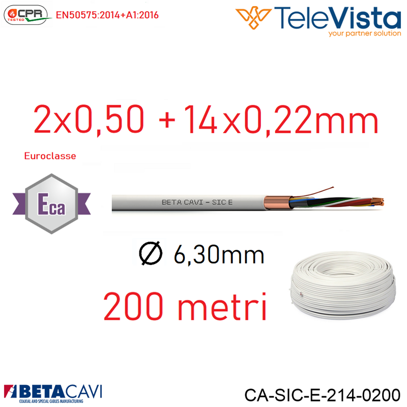 SICE214 Cavo allarme Eca 2x0,50+14x0,22+T+S PVC bianco 200 m