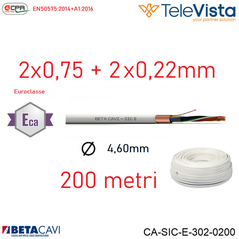 SICE32 Cavo allarme Eca 2x0,75+2x0,22+T+S PVC bianco 200 mt
