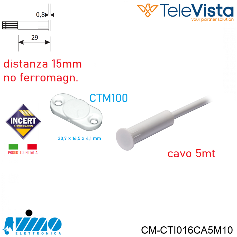 CTI016CA CAVO 5 M MAGNETE ANELLO 10MM conf. 2pz