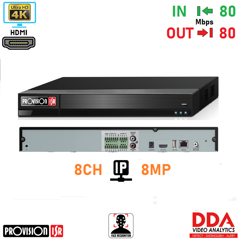 NVR 8CH 200fps H265 80Mbps 8MP HDMI 4k  DDAPRO           b04